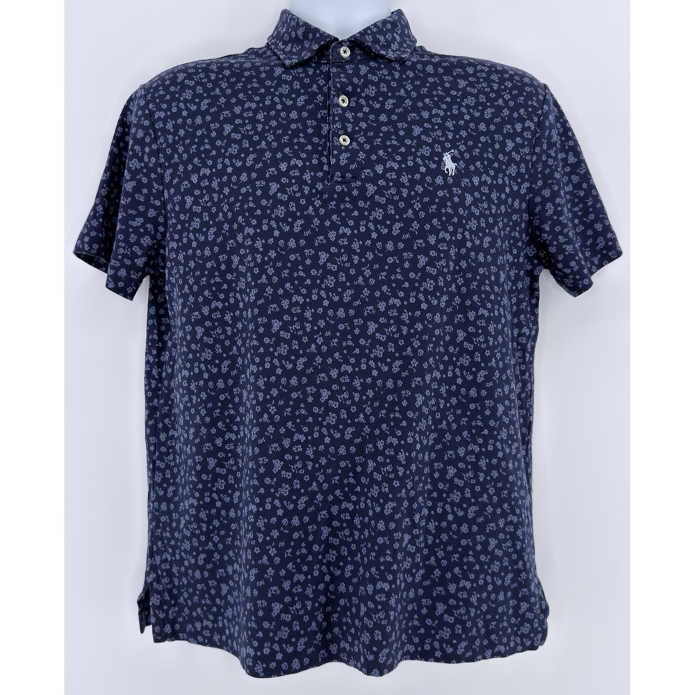 Polo Ralph Lauren Polo Shirt Men M Blue Floral Custom Slim Fit Stretch Golf - Picture 2 of 9